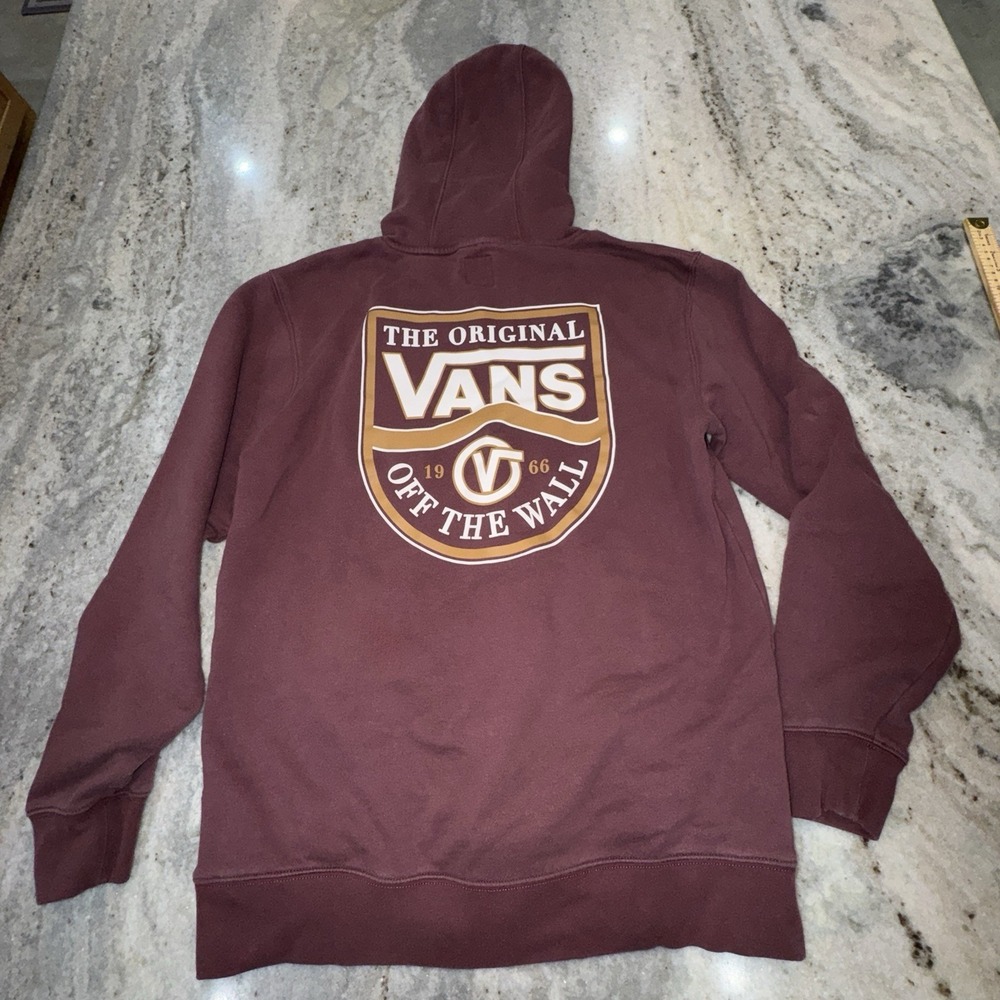 Vans Off The Wall Graphic Pullover Hoodie Burgundy Skater Men's Sz Medium